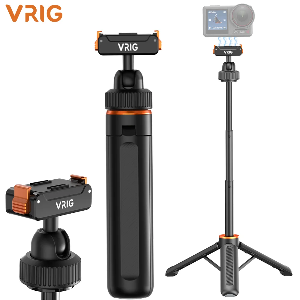 VRIG  AC-79 Selfie Stick Tripod Magnetic Mount 360 Degree Aluminum Extendable DJI Action 6 3 4 5 Pro Osmo 360 Nano Vlog Portable