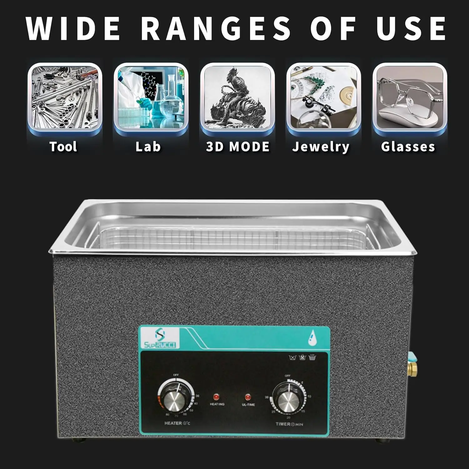 ヒータータイマー付き洗浄機,3D樹脂プリント部品,キャブレター,回路基板,30l,600w