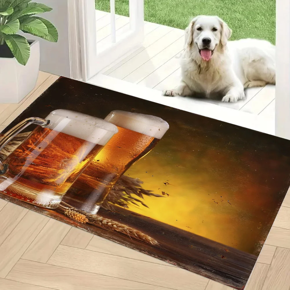 Beer Floor Mat Graphic Printed Flannel Doormats For Bathroom Kitchen Entrance Carpet Home Decor