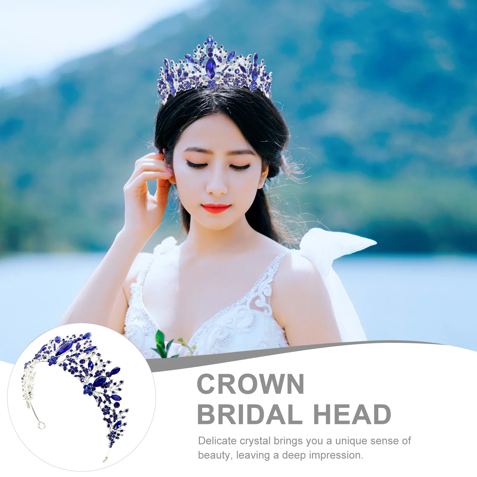 

Crown Headband Glittering Hair Birthday Tiara Korean Blue Wedding Rhinestone Elegant Princess