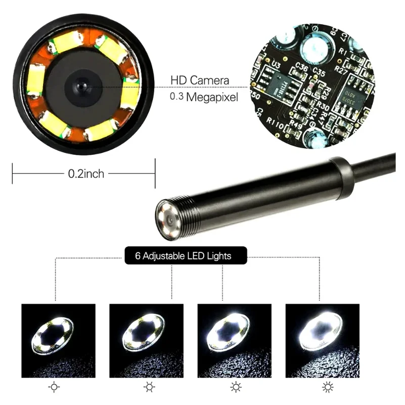 Waterproof Inspection Camera Endoscope 0.3MP Endoscope 3 in 1 Endoscope with Adjustable LEDs 1 meters Android Endoscope Borescop