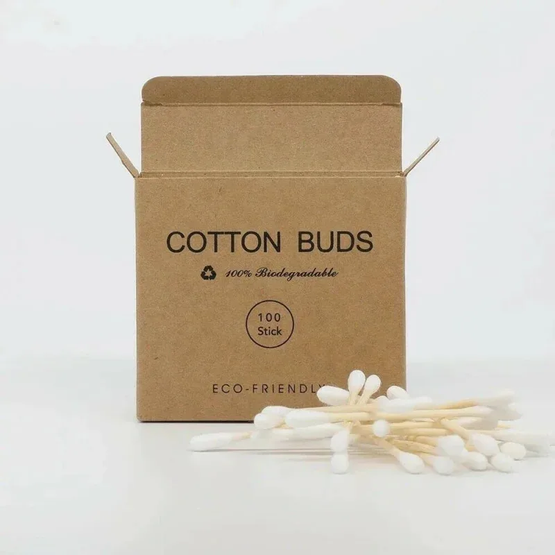 Pop#01--stock1 Bamboo Cotton Swabs Wooden Cotton Buds, Eco Friendly Cotton Swabs Wood Stick, White, 3inch