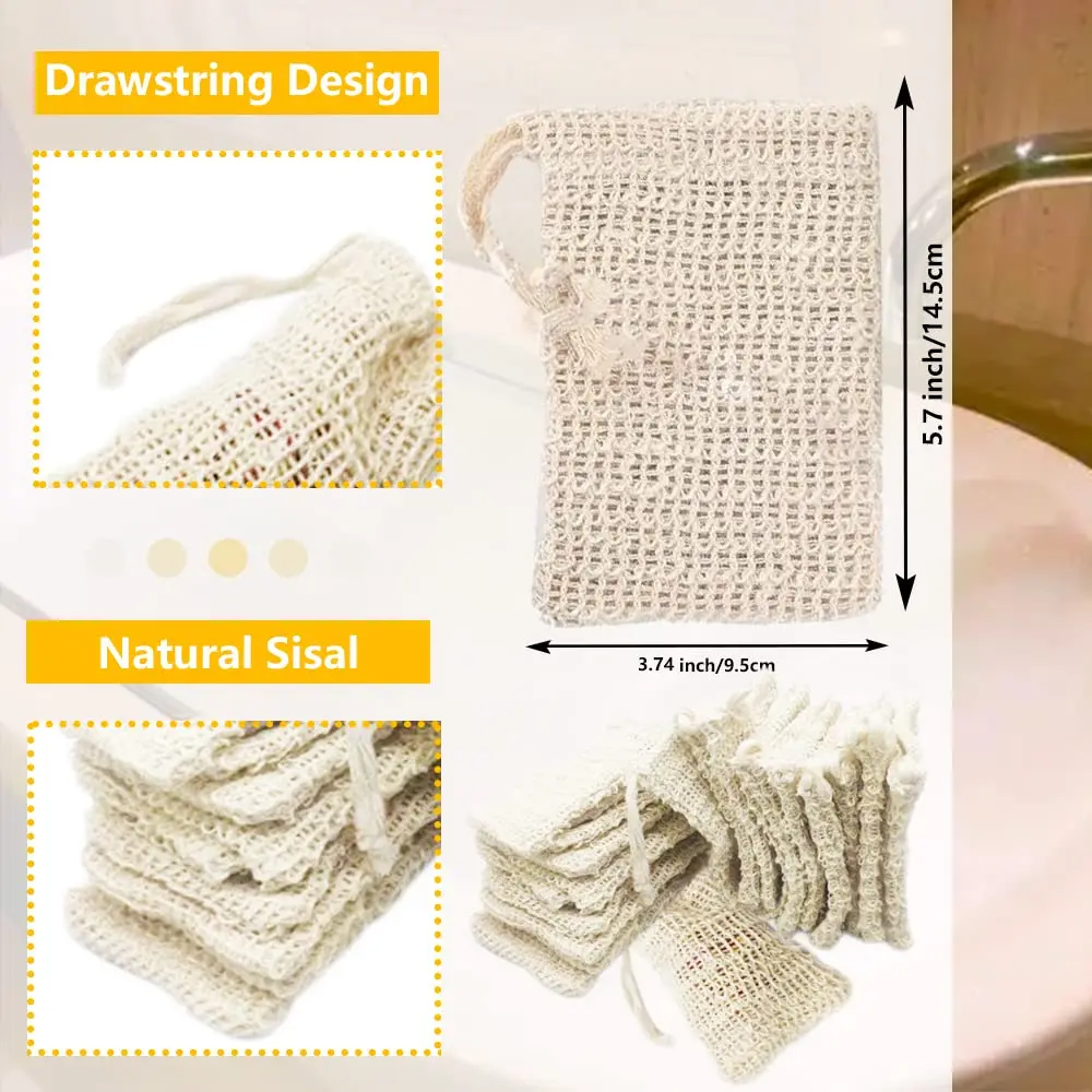 1pc Soap Exfoliating Bag Natural Sisal Soap Saver Bags Handmade Soap Bubble Mesh Bags Exfoliating Mesh Soap Bag Dropshipping