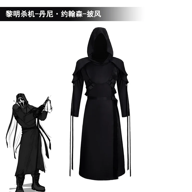 Horror Ghost Face Killer Cosplay Black Hooded Robe with Belts Medieval Assassin Cloak Halloween Party Costume view 3