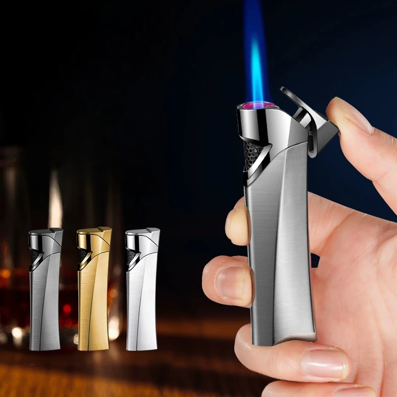 Metal Three-dimensional Streamlined Inflatable Blue Flame Windproof Straight Punch Lighter Compact Portable Creative Gift