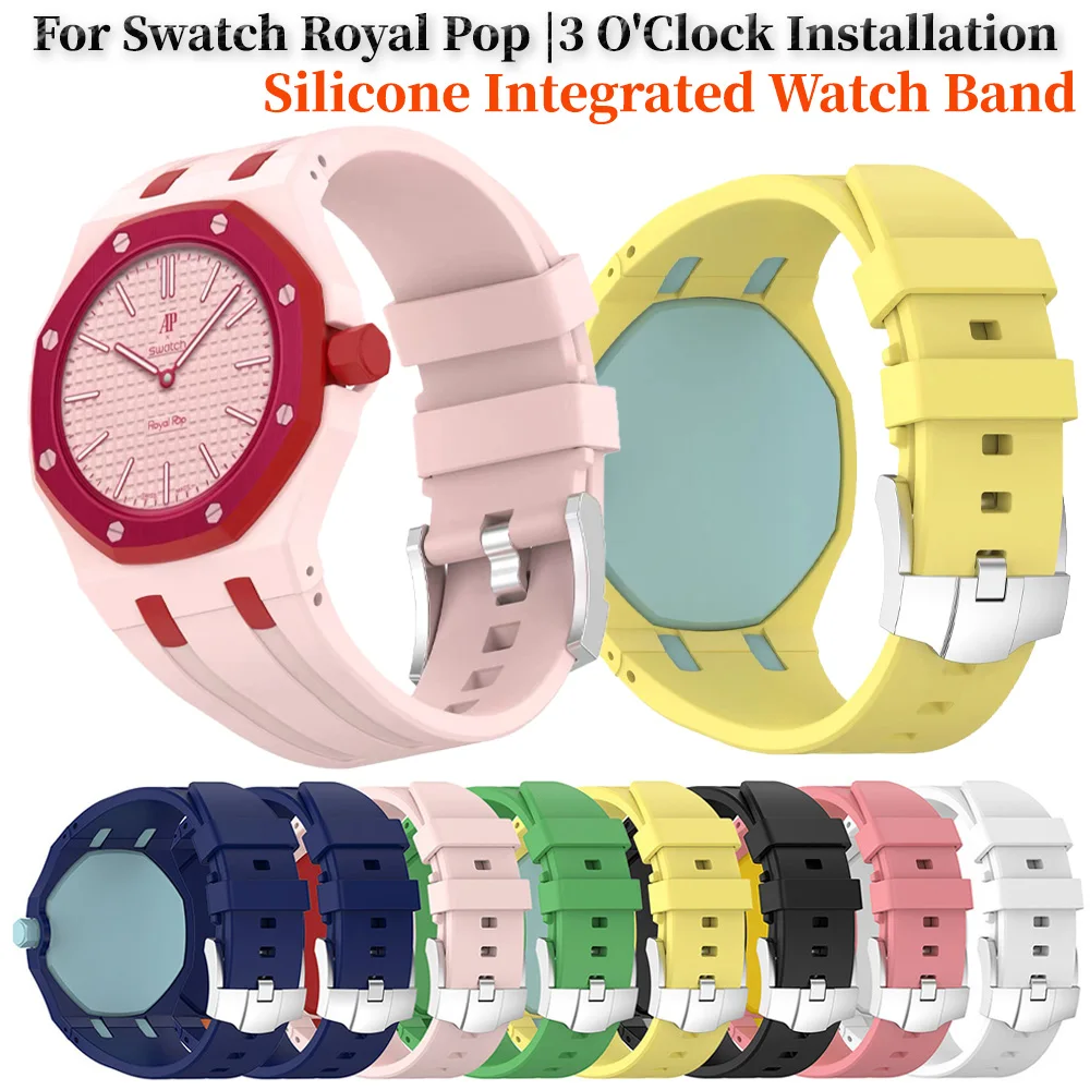 Soft Silicone Integrated Watch Strap For Swatch x AP Royal Pop 3 O'Clock Direction Fashion Two Color Replacement Watch Band