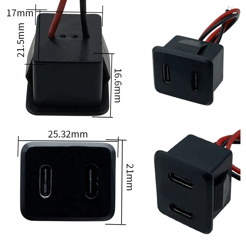 1-5Pcs Double layer TYPE-C Female Base Type-c Socket Female USB Lamp Charging Socket Power Socket with Cable Connector