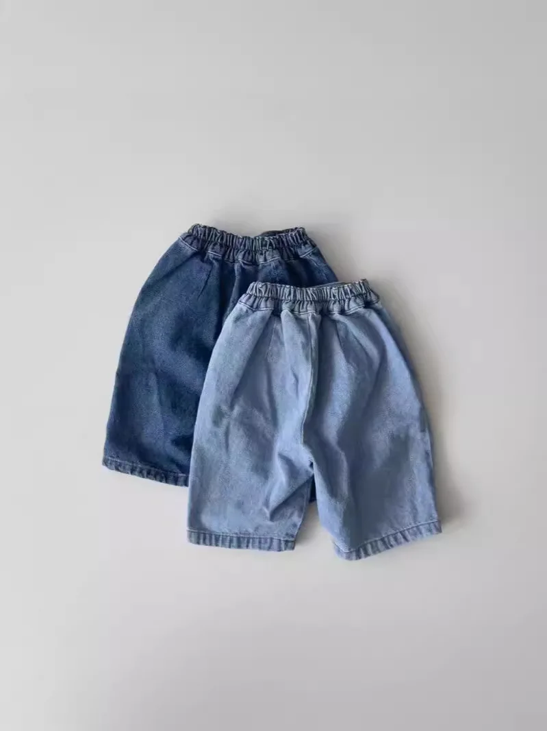 2024 estate nuovo bambino pantaloni larghi larghi pantaloni in Denim infantile ragazzo ragazza solido pantaloni Casual bambino Versatile Jeans