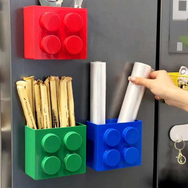 1PC Building Block Magnetic Refrigerator Storage Box, DIY Decorative Shelf, Suitable for Stationery, Blackboard Erasers, Straws,