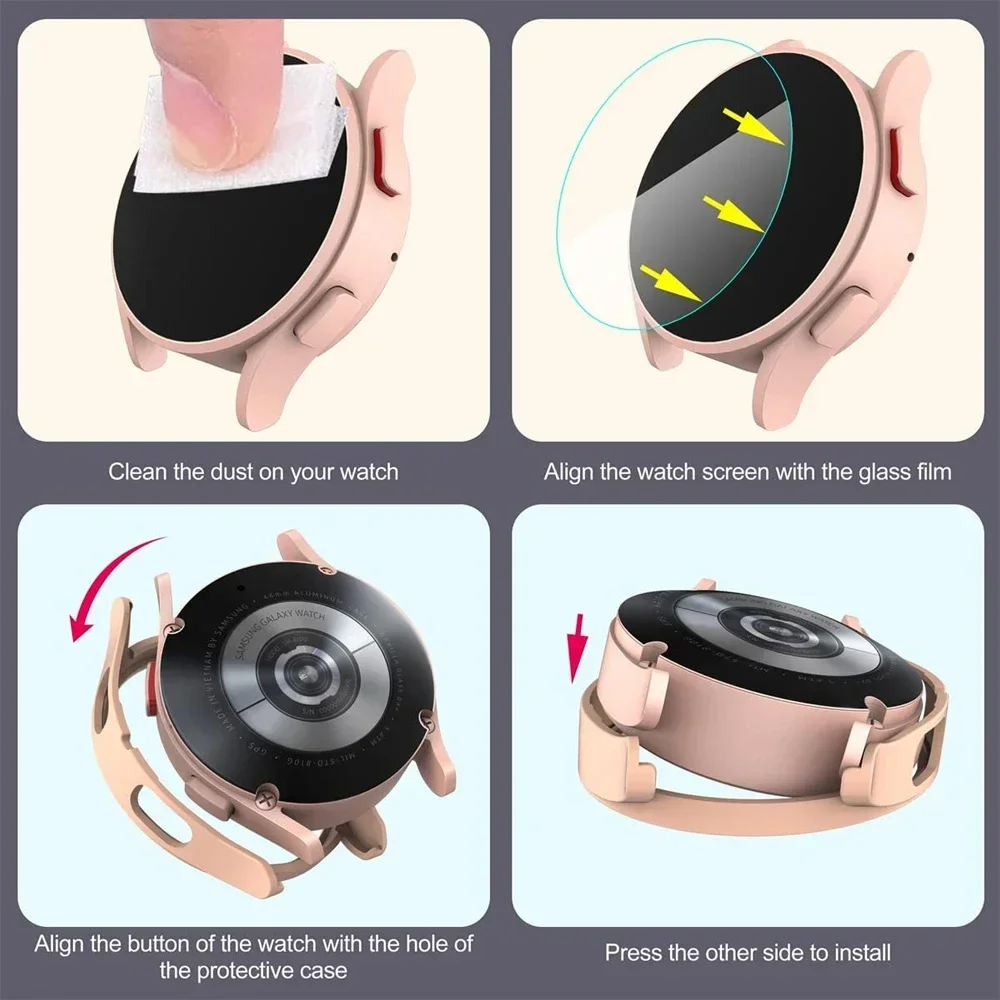 Case for Samsung Galaxy Watch 5 4 44mm 40mm Screen Protector Waterproof Glass Hard PC Bumper Cover for Galaxy Watch 5 Pro 45mm