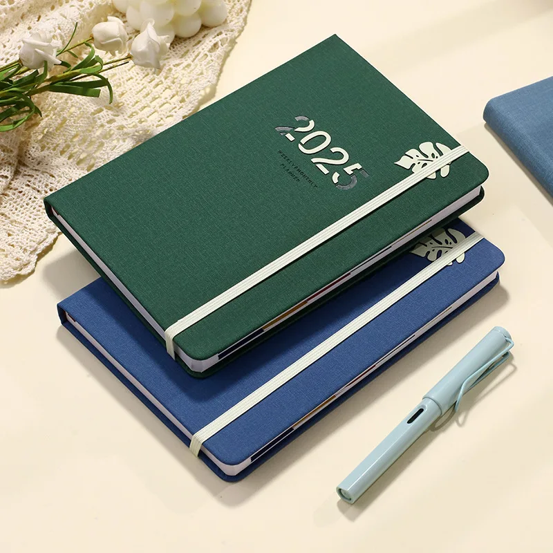 2025 Planner Book A5 English Daily Notebook Hard-faced Strap Notebook 365 Day Plan Calendar Daily Plan Dairy Note Book