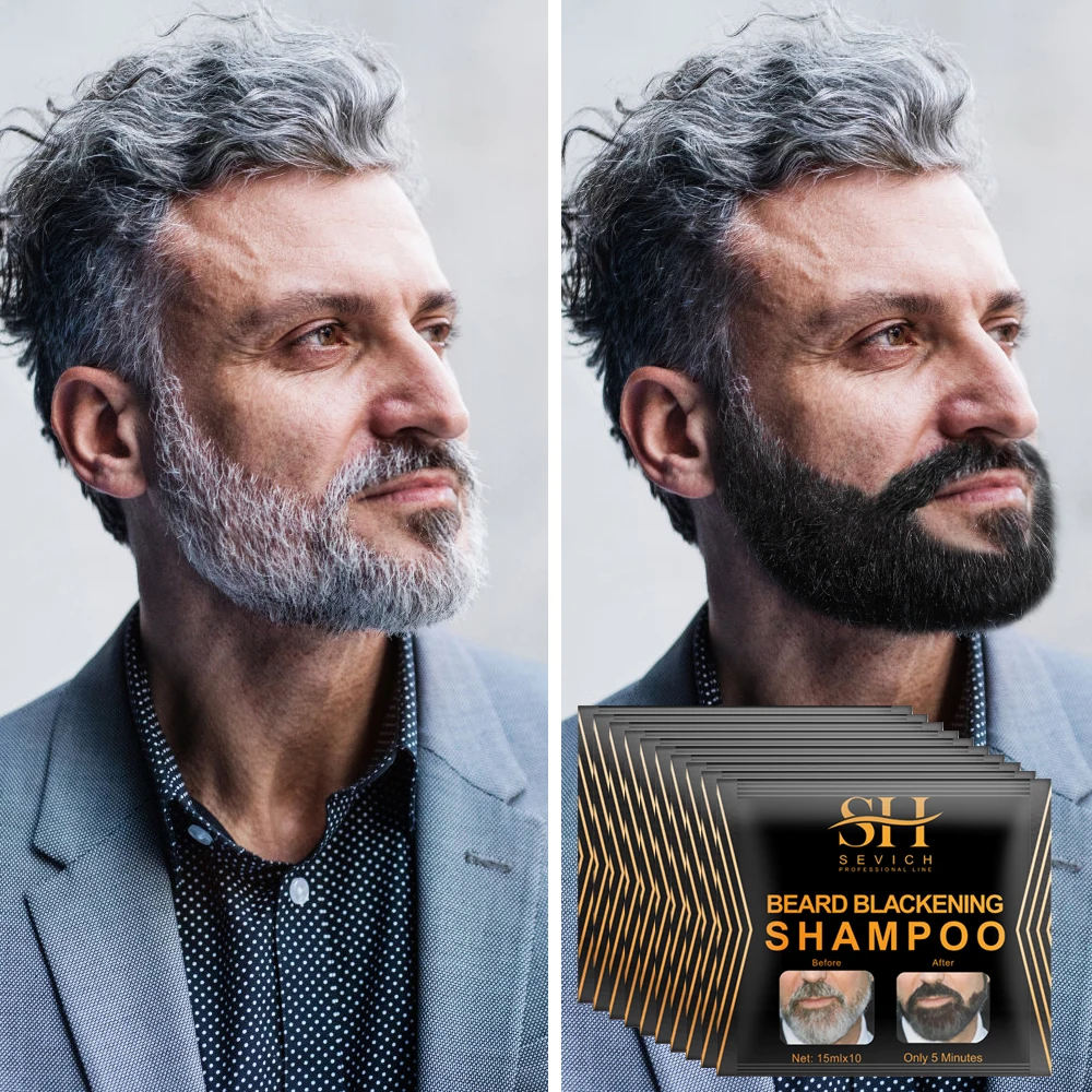 Champú para oscurecer el cabello rápido para hombres, champú para barba negra, tinte para colorear la barba instantáneo, gris, blanco a negro, champú para arreglar el cabello