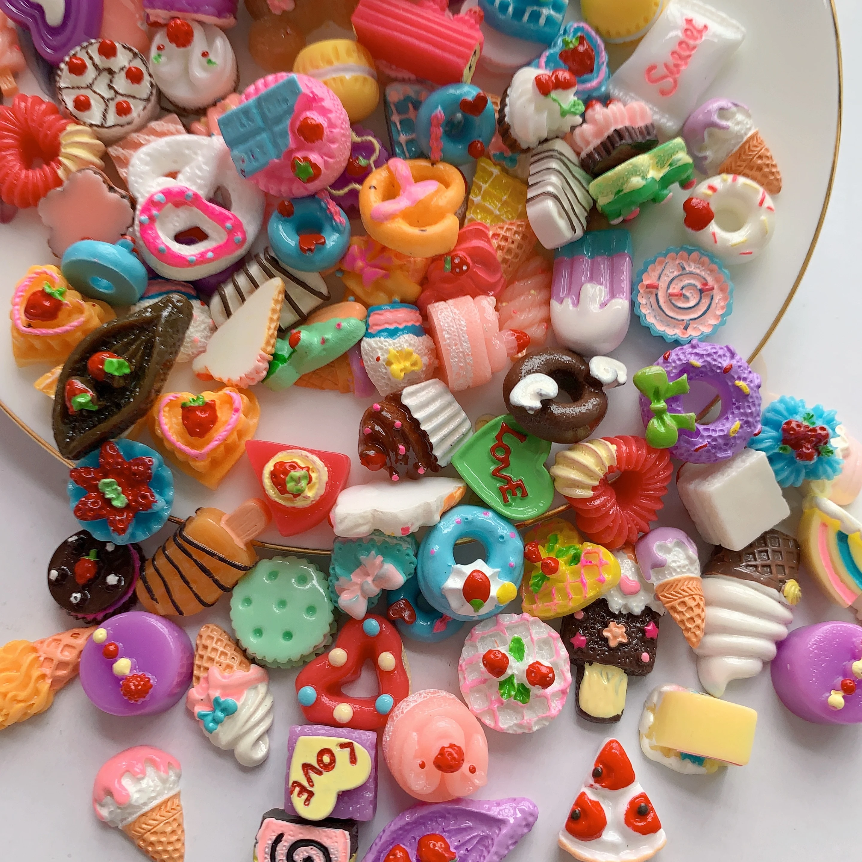 20 Teile/beutel Gemischte Stil Harz Süßigkeiten Keks Lebensmittel Nail art Telefon Fall Haarnadel Kühlschrank Handgemachte DIY Charms Zubehör Dekoration – Detail 29