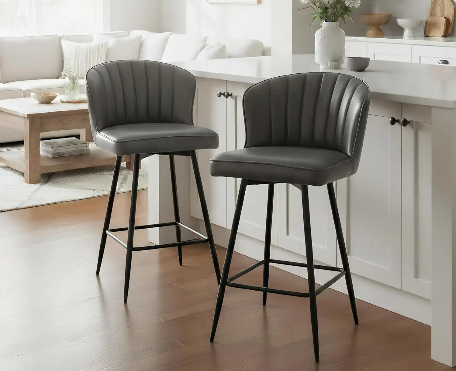 

26 Inch Counter Height Bar Stools Set Of 2 Leather Counter Stools With Back Modern Comfortable Bar Chairs With, Customized