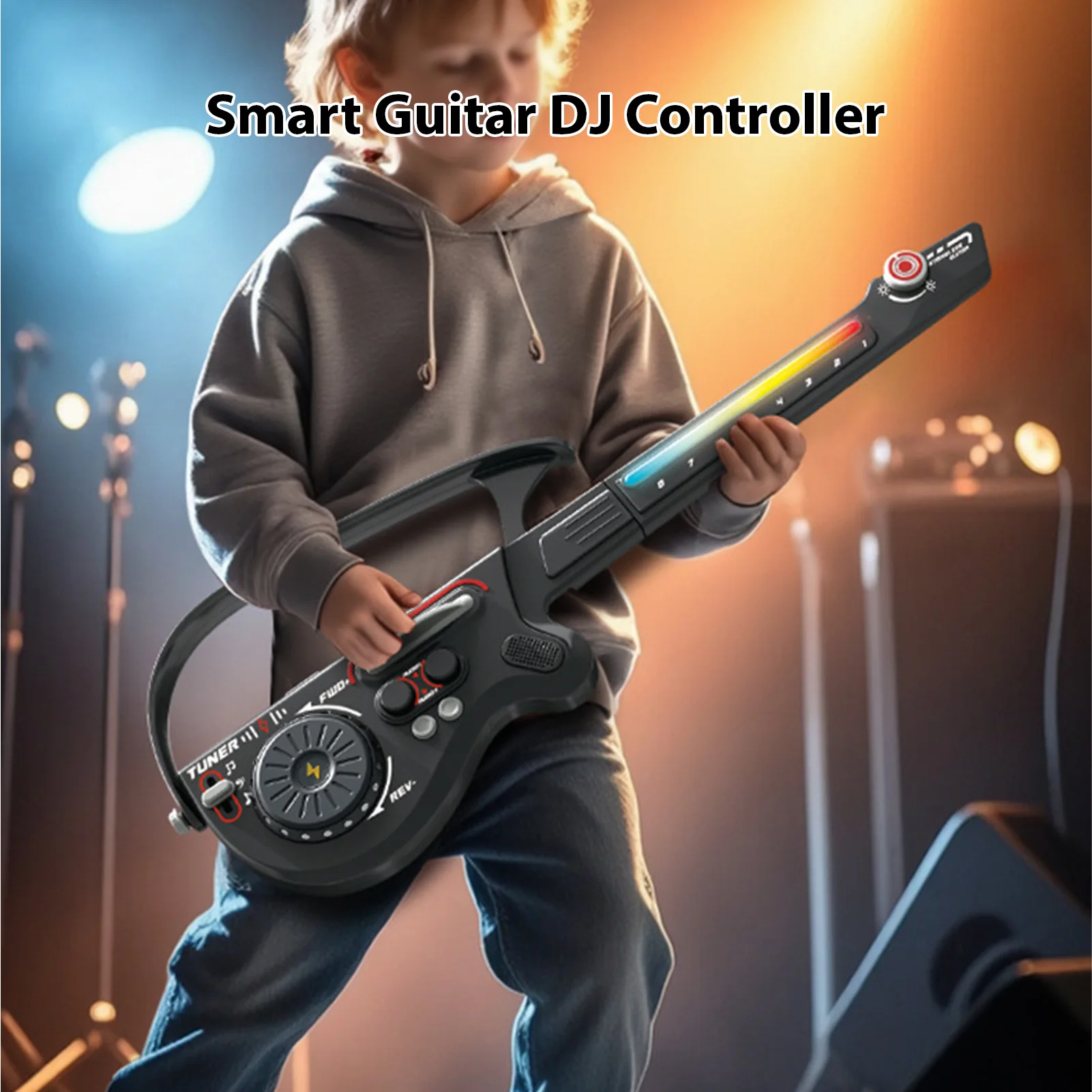 

Умный гитарный DJ-контроллер со светодиодной подсветкой, Bluetooth 5.0, перезаряжаемый, складной, портативный, безструнный музыкальный инструмент для детей