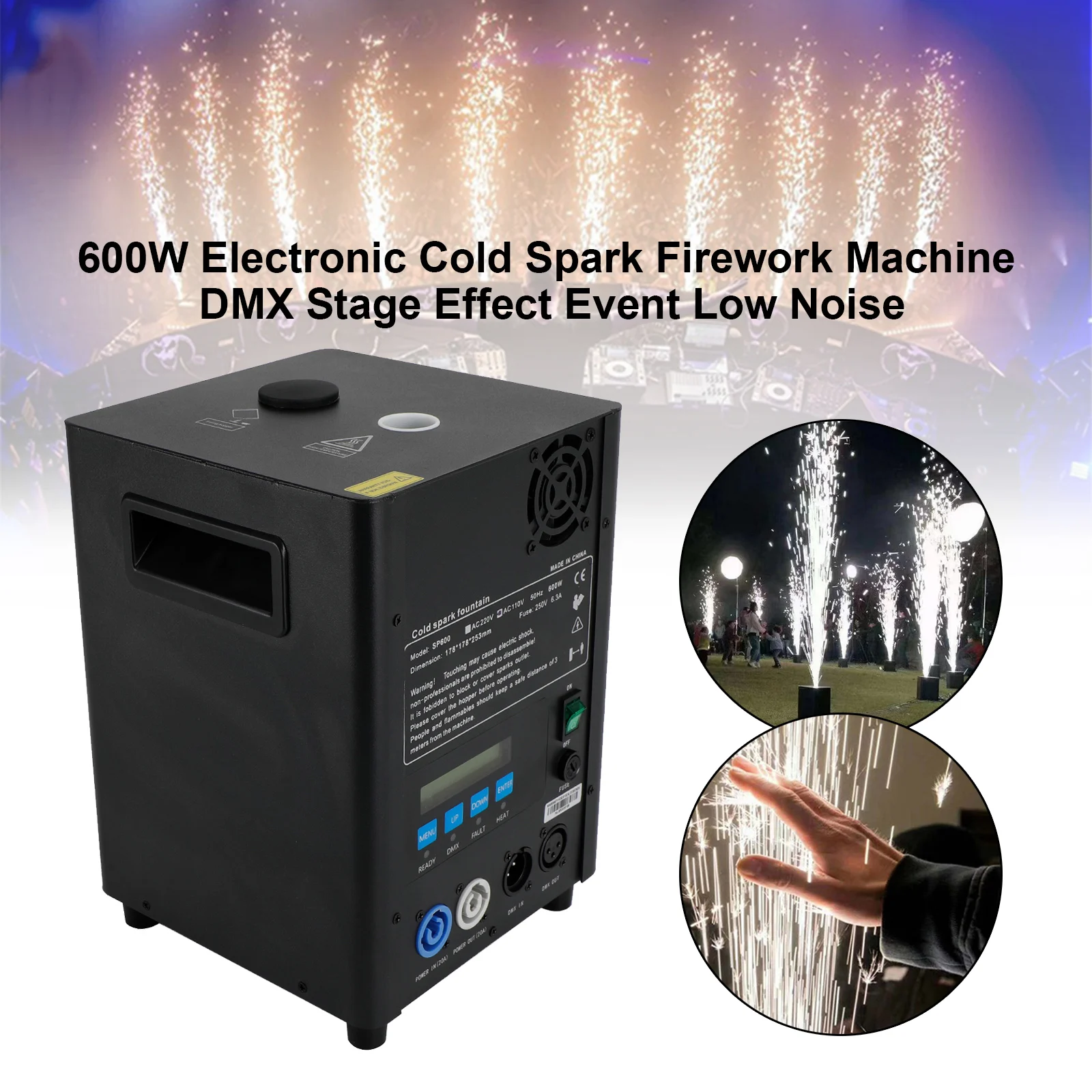

600W Electronic Cold Spark Firework Machine DMX Stage Effect Event Low Noise