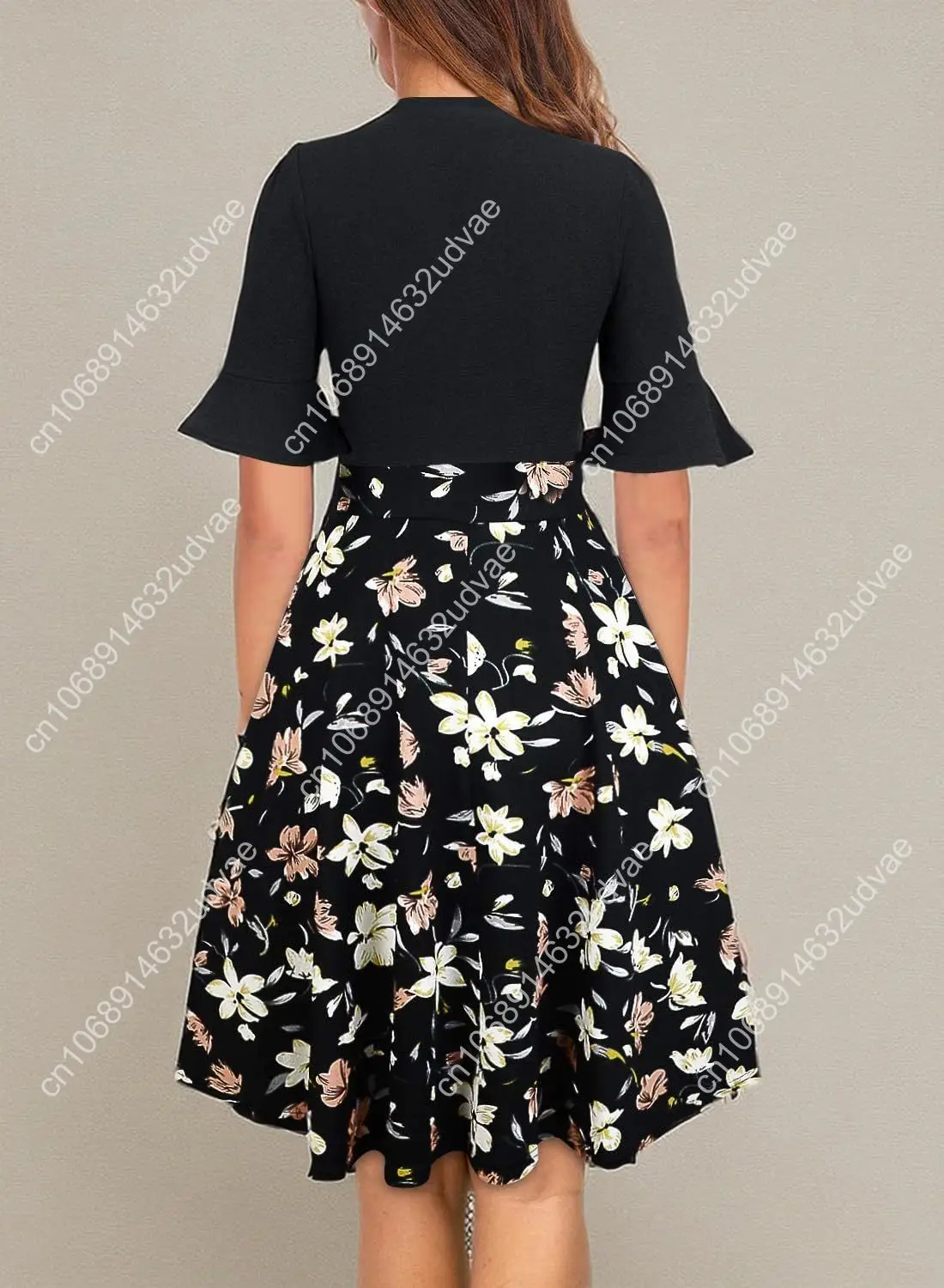 Women Summer Floral Ruffle Sleeve Wear to Work Church Wedding Guest Party Dresses