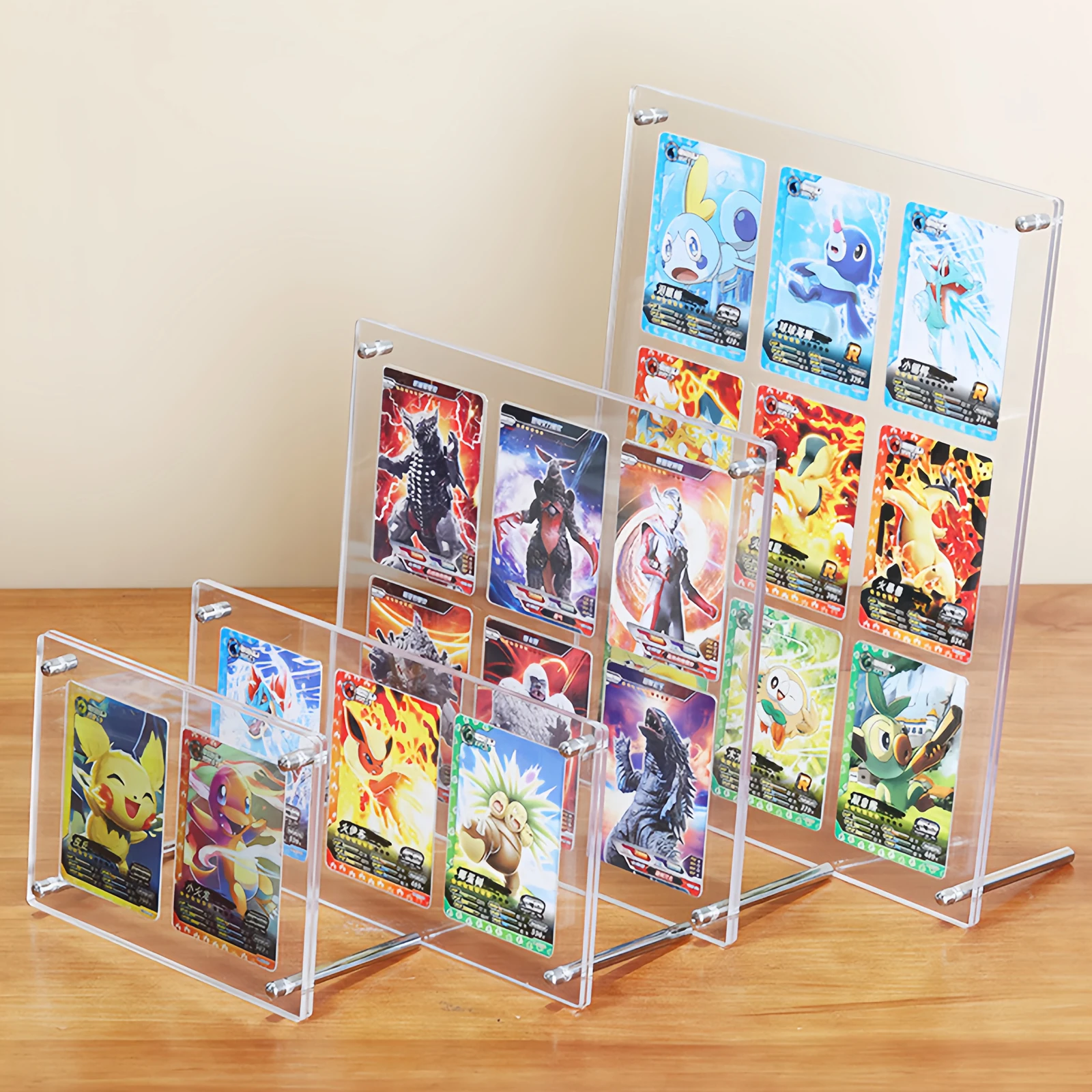 1-12 Slots Transparent Acrylic Display Stand for Pokemon/ Yu-Gi-Oh/NARUTO/One Piece/TCG Cards, Dustproof Polaroid Picture Frame