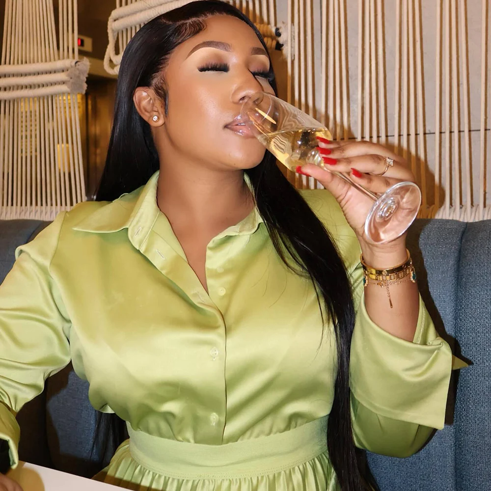 Feminino duas peças conjunto botão até manga longa turn down collar camisa com plissado uma linha saia sólida elegante nobre convidado saia terno