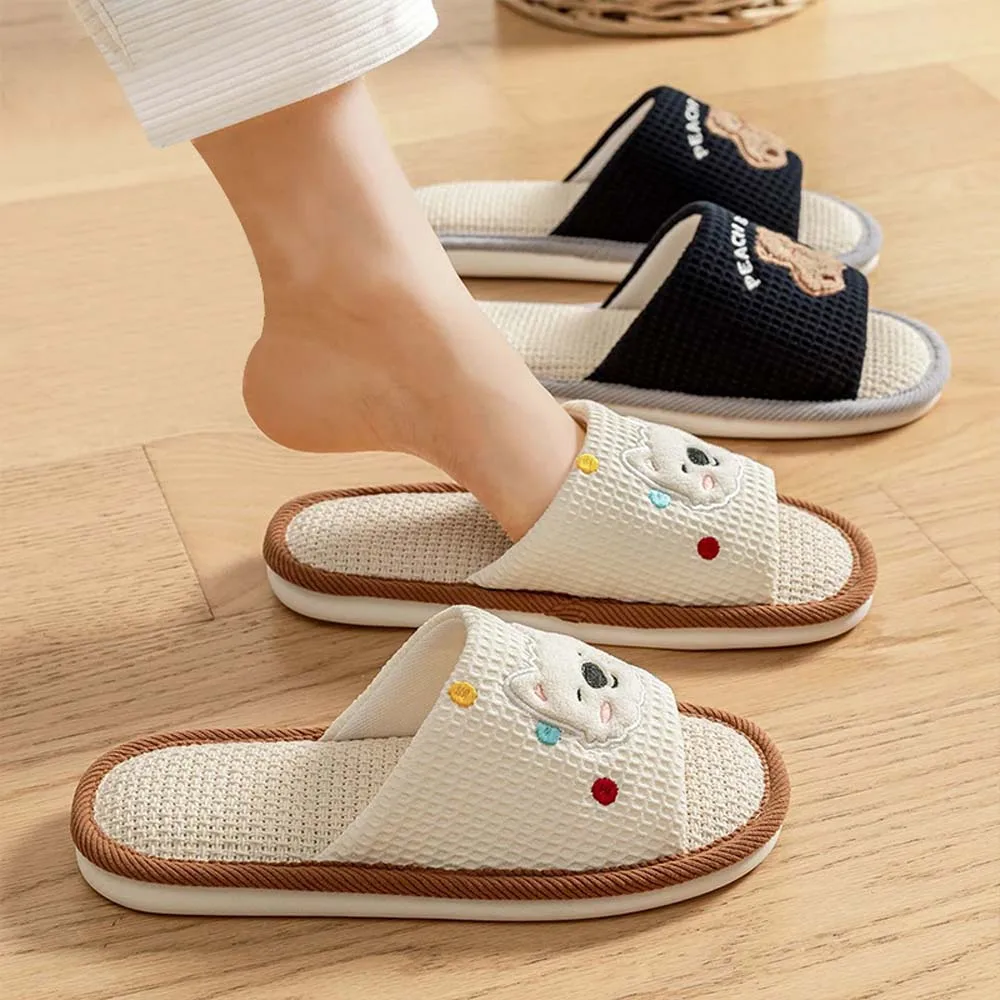 ZHIDA Fashion Women Home Linen Slippers Breathable Cotton Linen Shoes Moisture Absorbing Anti Slip Linen Slides Couple Slippers