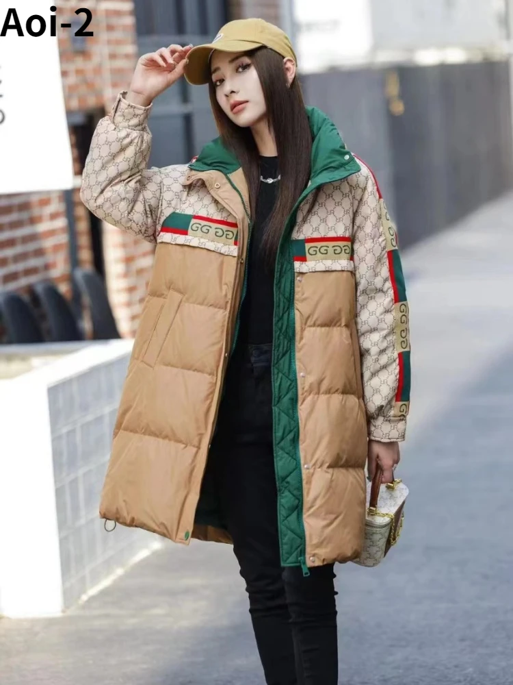 

Fashion Commuting Thickened Down Jacket Women's Winter New High Quality Stitching Letter Printing Casual White Duck Puffer Coat