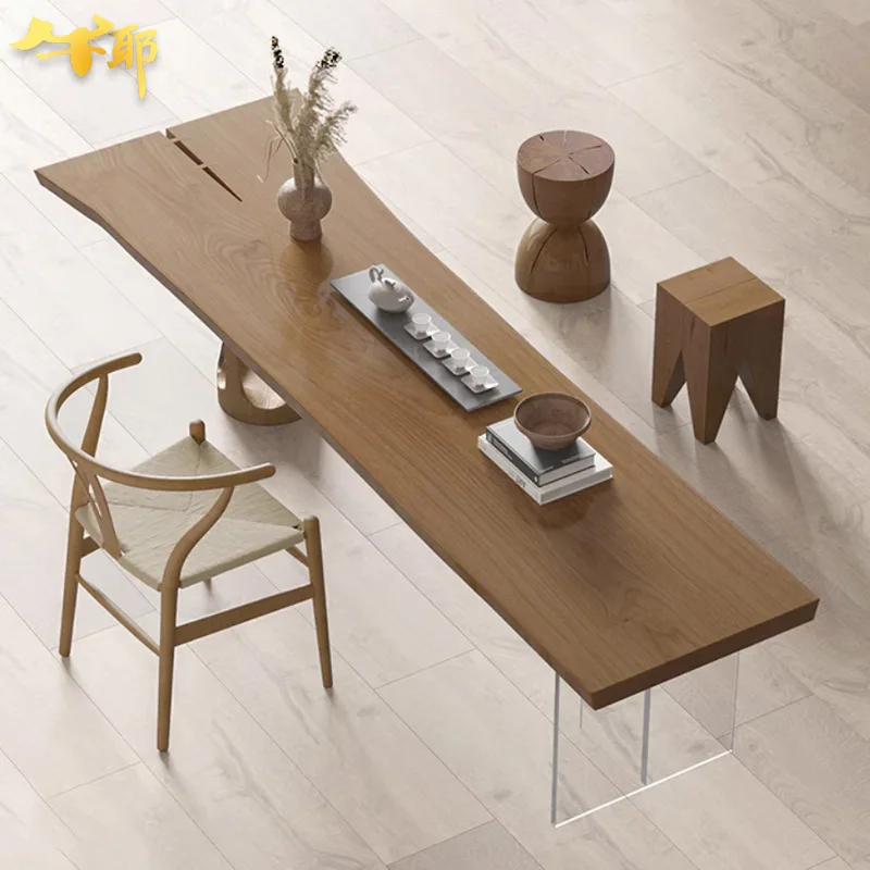 Wabi Sansan wind solid wood pier stump suspension tea table log whole board special-shaped guest tea table  wood tea table