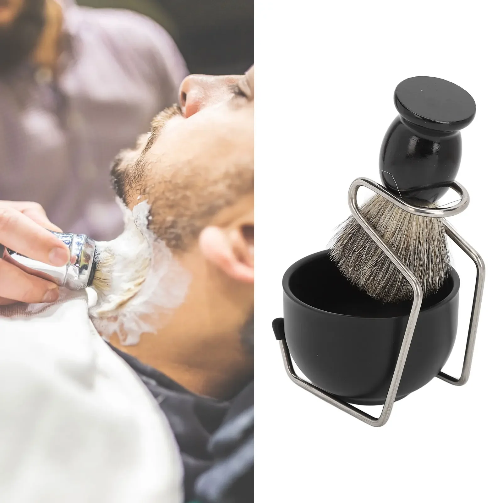 Men Beard Shave Set Brush Stand Foam Bowl Beard Brush Beard Grooming Set For Barbershop Hotel Home