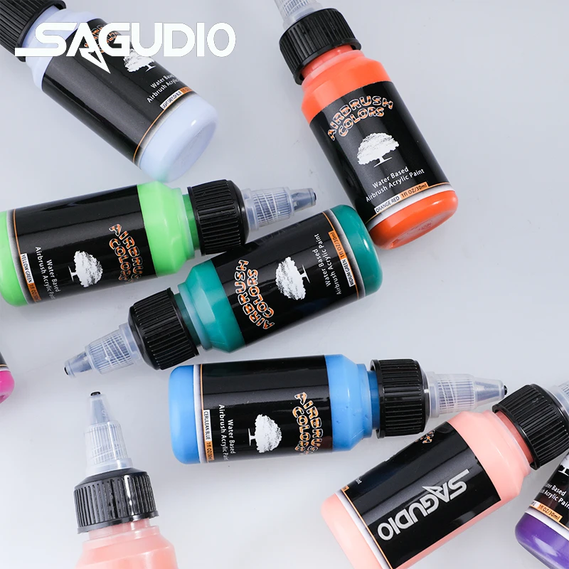 SAGUD 30ml Airbrush Acrylic Paint Set Different Colors to Choose for Beginner Wood Art Painting Stencils Paint DIY Airbrush