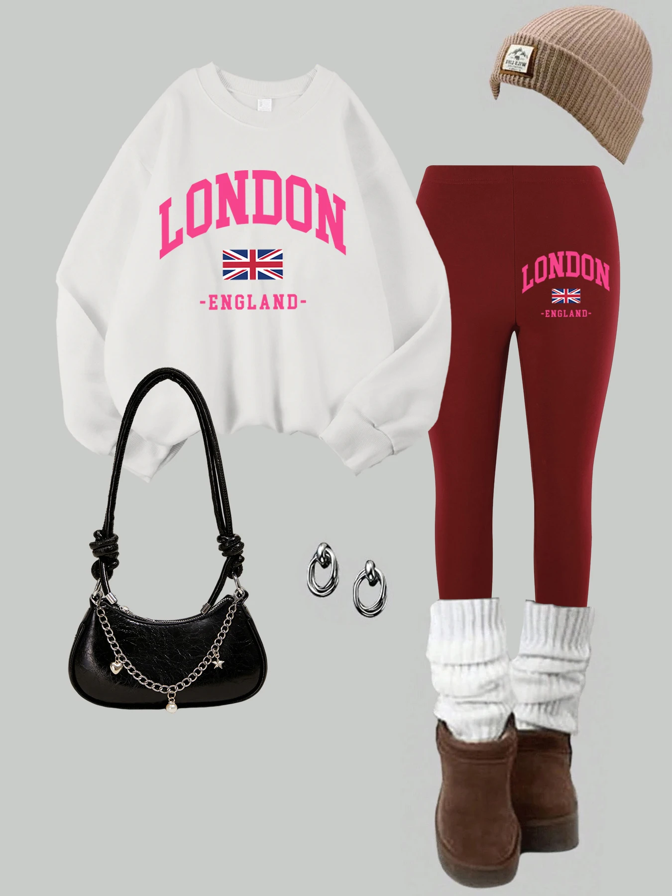 لندن إنجلترا العلم يطبع هودي دعوى النساء الصوف لينة بلوزات سليم سراويل للجري الخريف تمتد الجوارب 2 قطعة مجموعة الملابس