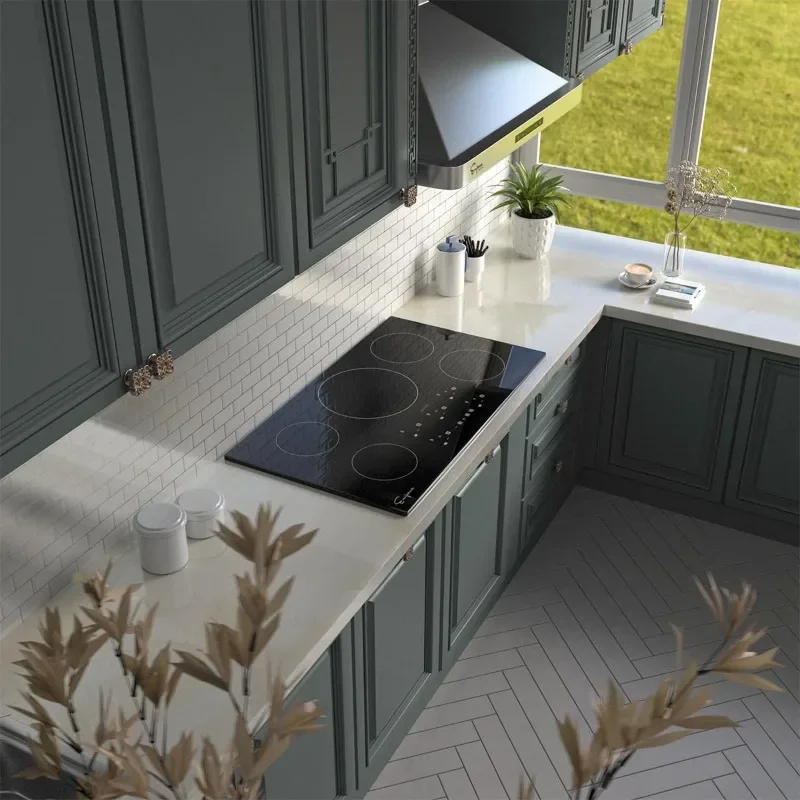 36 Inch Electric Stove Induction Cooktop with 5 Power Boost Burners Smooth Surface Vitro Ceramic Glass in Black 240V