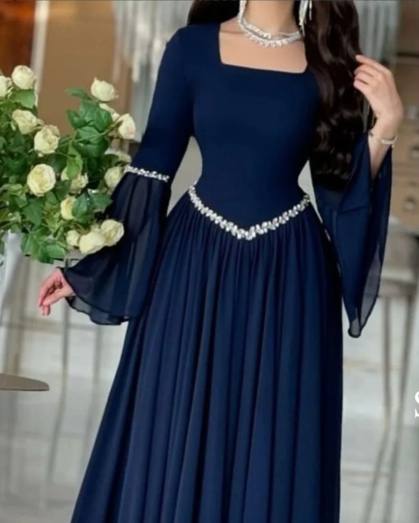 

Элегантное вечернее платье с нежным квадратным воротником и длинными рукавами по индивидуальному заказу, вечернее платье для банкета и светской львицы