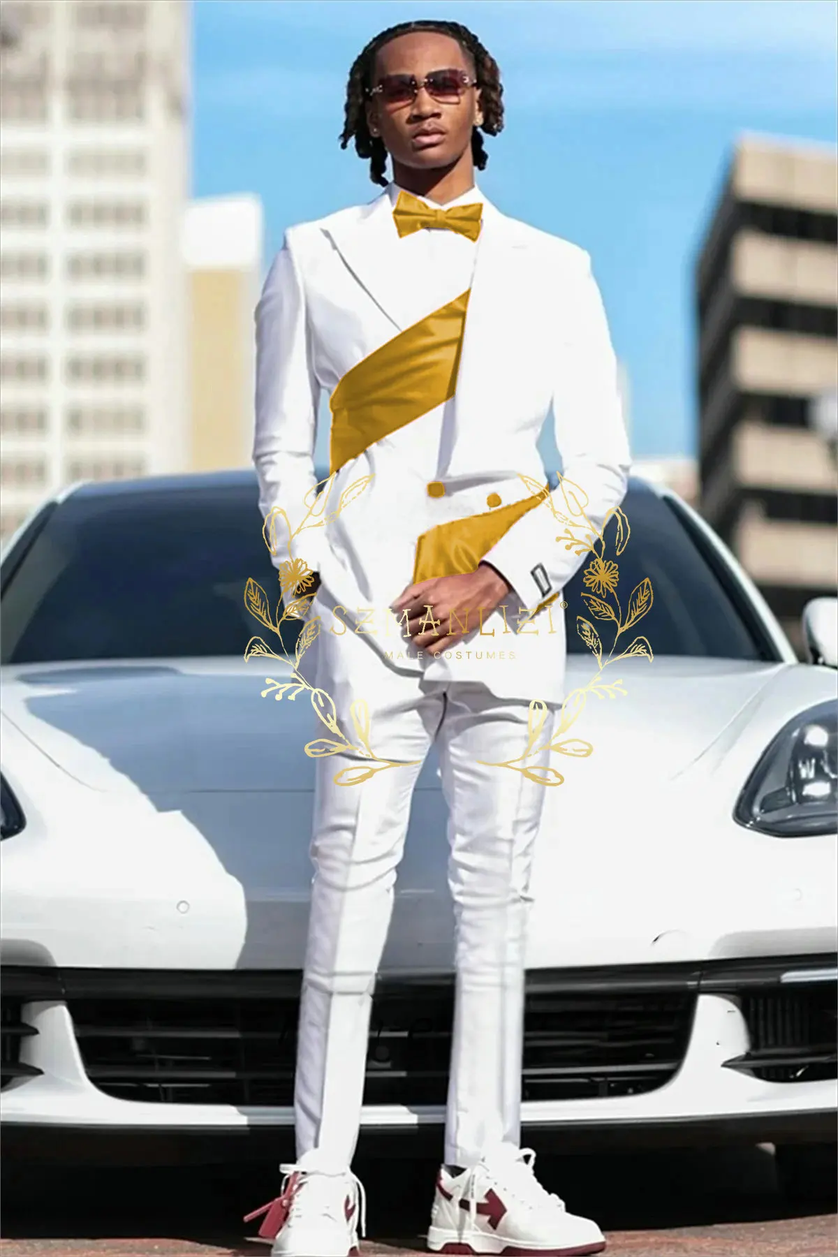 Latest Coat Pant Design White Double Breasted Peaked Lapel Men Suits Wedding Groomsmen Tuxedo 2 Piece Blazer Sets Clothing