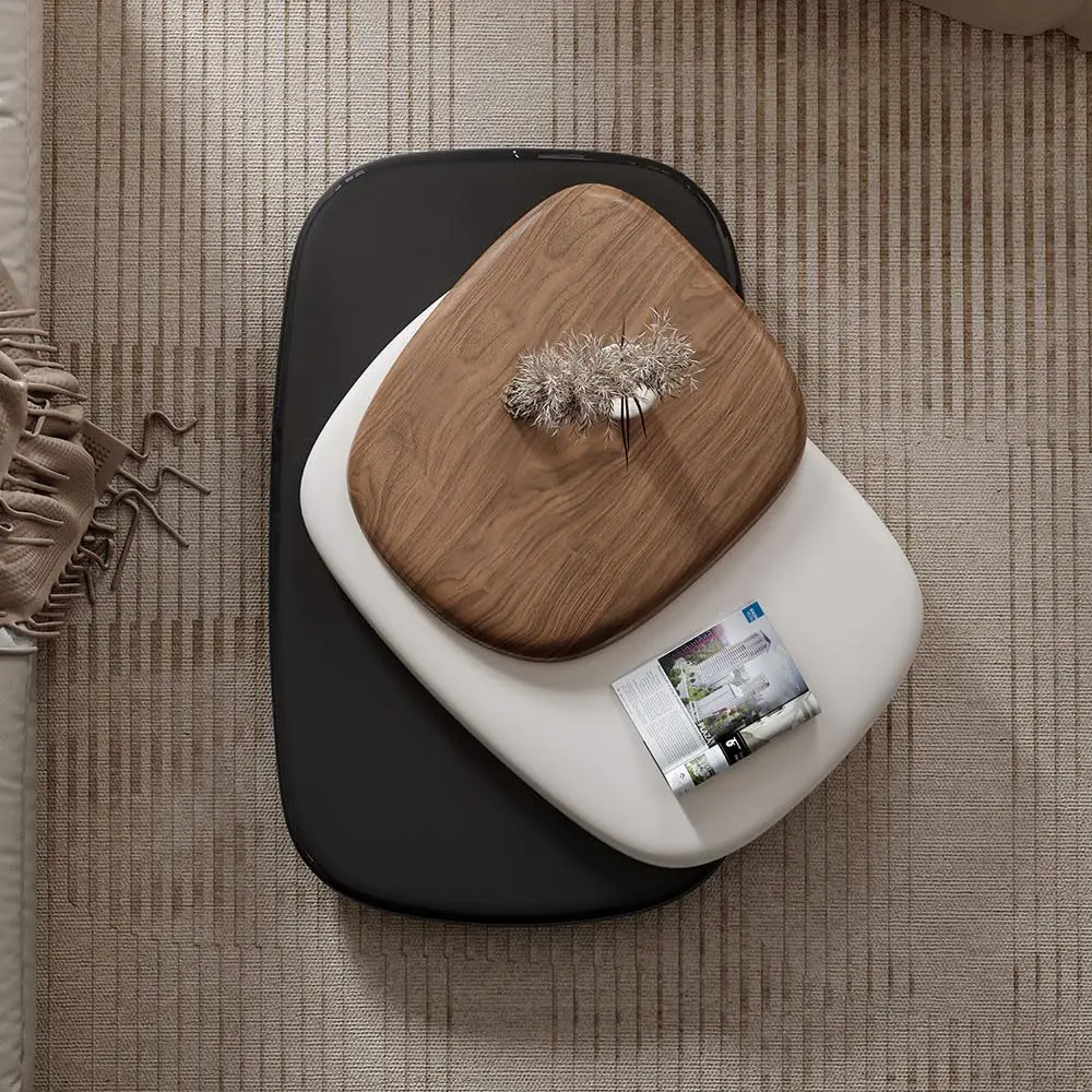 Mesa de Café Moderna Rotativa de Madeira para Sala de Estar, Mesa de Café de Madeira de 55,12" para Sala de Estar em Nogueira, Totalmente Personalizada
