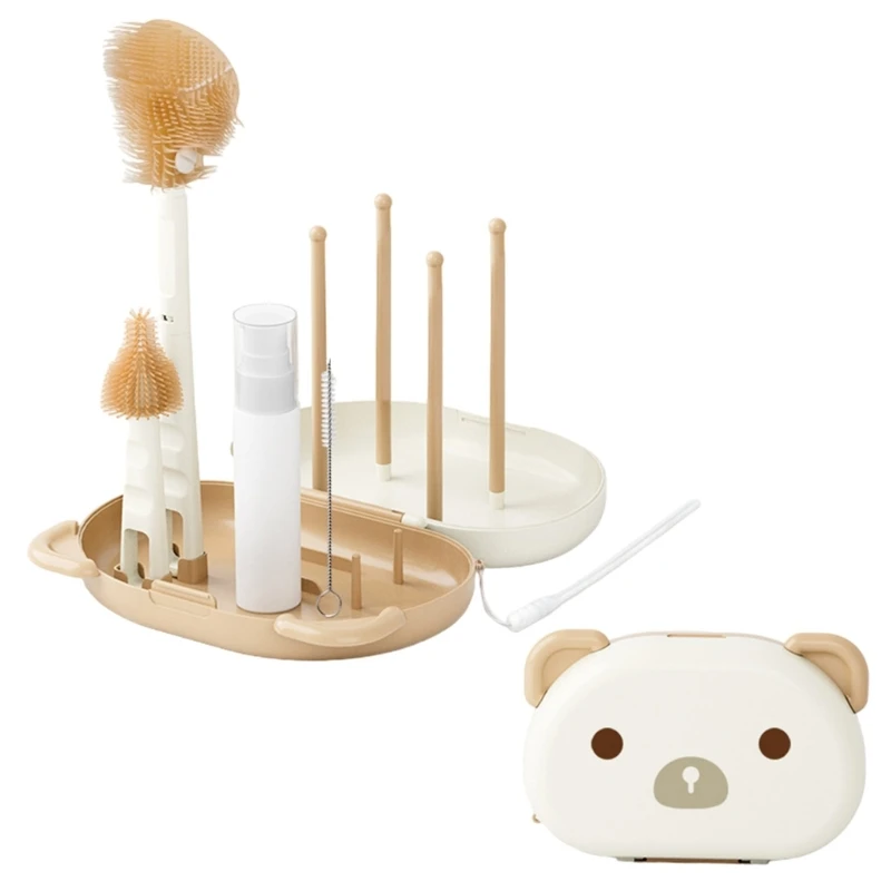 6 In 1 Baby Milk Bottle Cleaner Set Including Bottle Brush Pacifier and Straw Brushes with Drying Rack & Storage Box