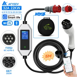 AFYEEV 22KW 32A 3Phase Type2 Portable EV Charger Wi-Fi APP Control EVSE Charging Box Charging Station for Electric Car Charger