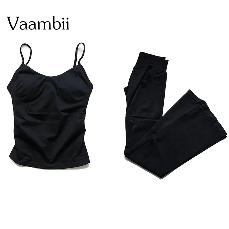 Impact Scoop Neck Top+Flares Butt Lifting Tummy Control Gym Fitness Flares Suit Sexy Yoga Set Vest Sets Activewear For Gym