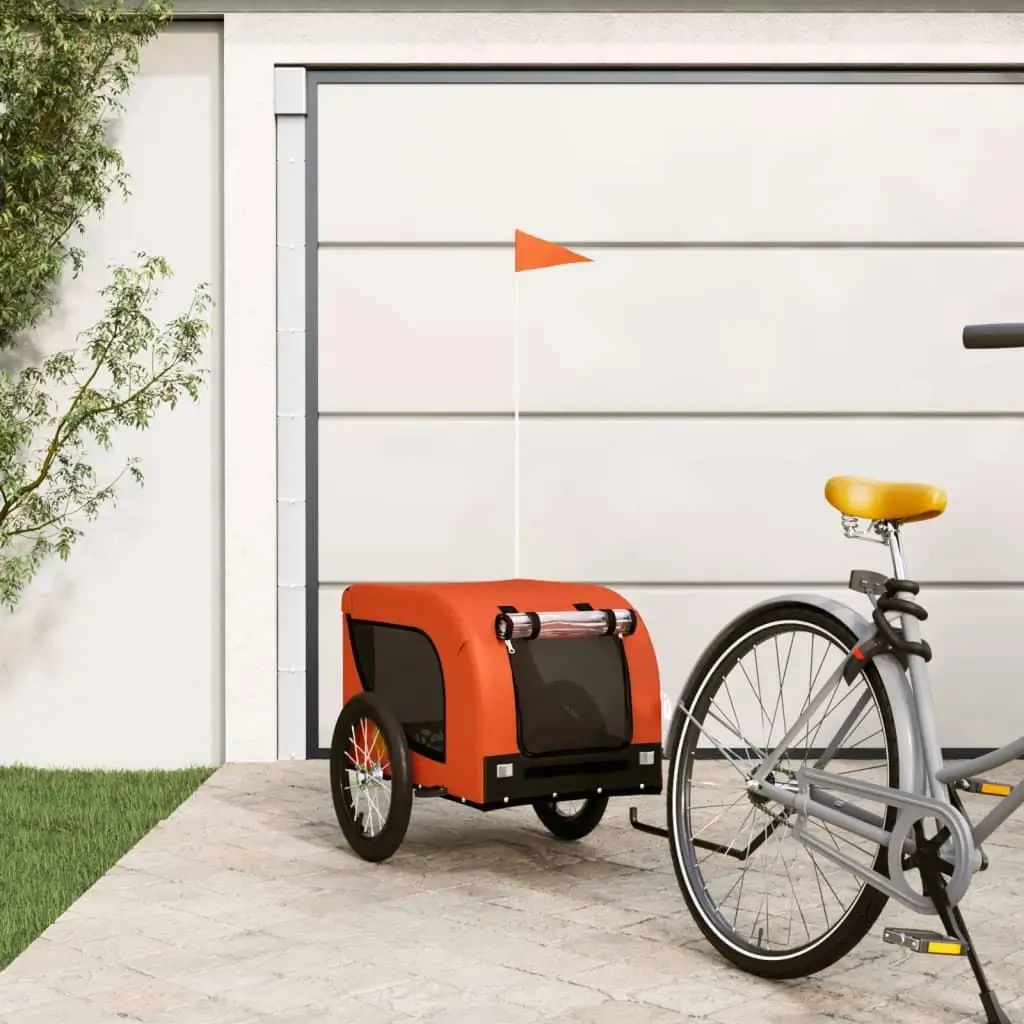 Pet Bike Trailer Orange Black Oxford Fabric Iron