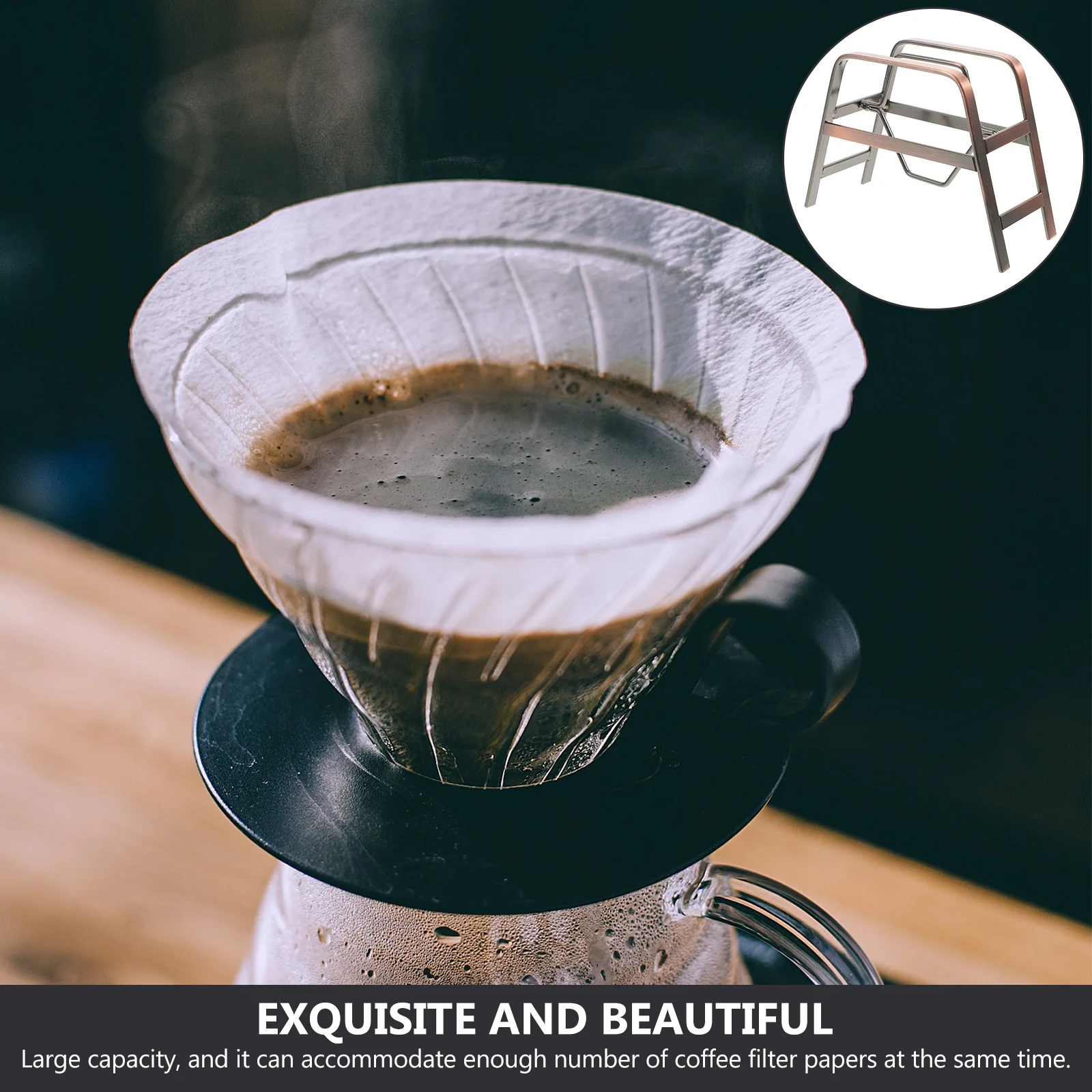 

1pc Coffee Filter Paper Rack Retro Metal Storage Stand Coffee Filter Holder Large Capacity Lightweight Desktop Organizer