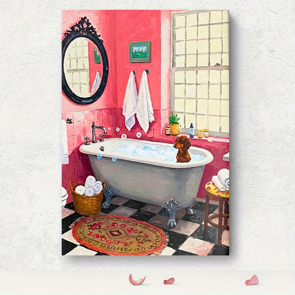1 unidad de papel higiénico Weenie Dog de pie, divertido perro salchicha, cuadro sobre lienzo para pared de baño, póster de Animal humorístico moderno para murciélago