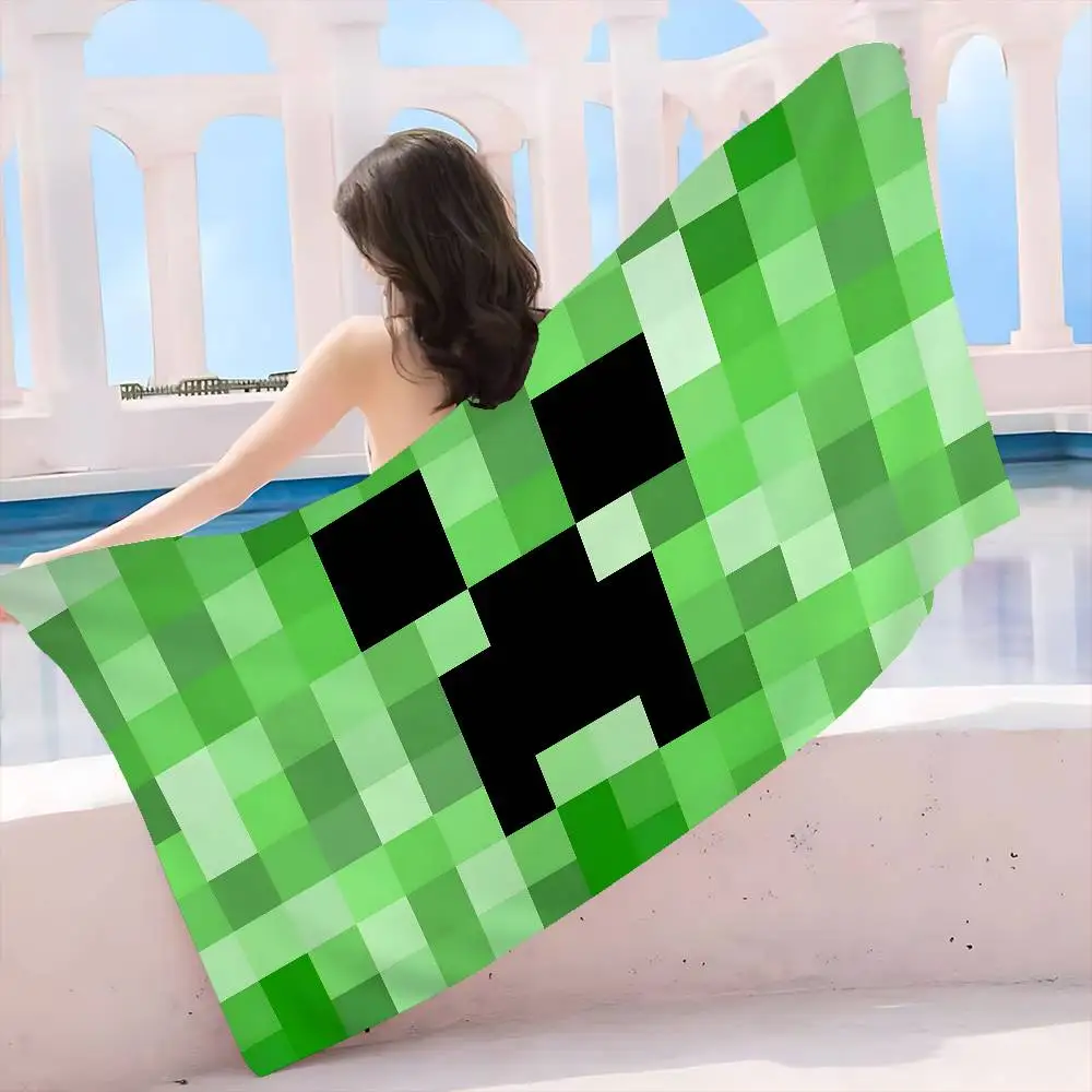 Sandbox Game M-Minecraft Microfiber Printed Beach Towel Mountain Climbing Yoga Beach Swimming Running Absorbent Soft Towel