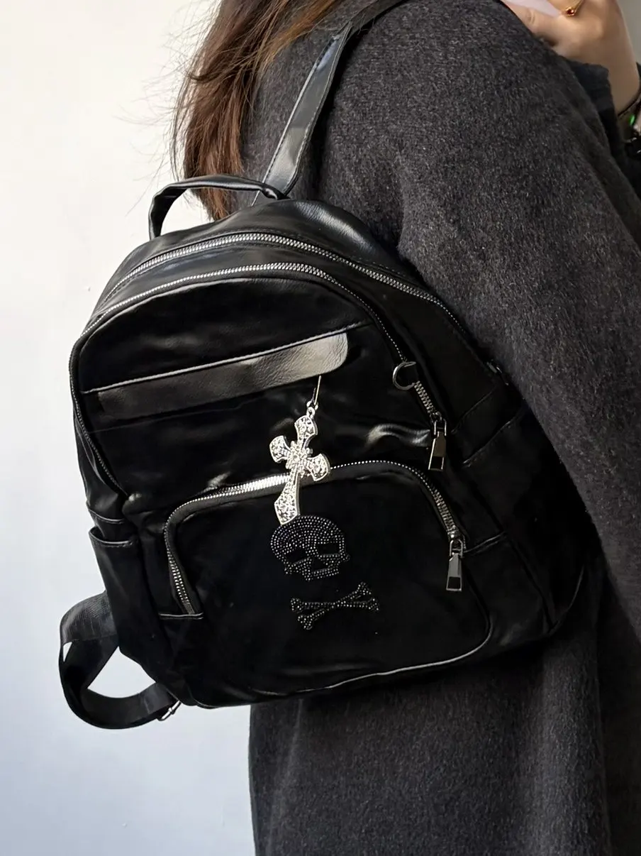 men's-and-women's-cross-skull-personality-fashion-trend-backpack-leather-backpacks-original-punk-backpack