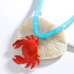 Vedawas Boho Handmade Crystal Beaded Enamel Crab Necklace,Ocean Style Animal Beach Holiday Party Elegant Women Accessories