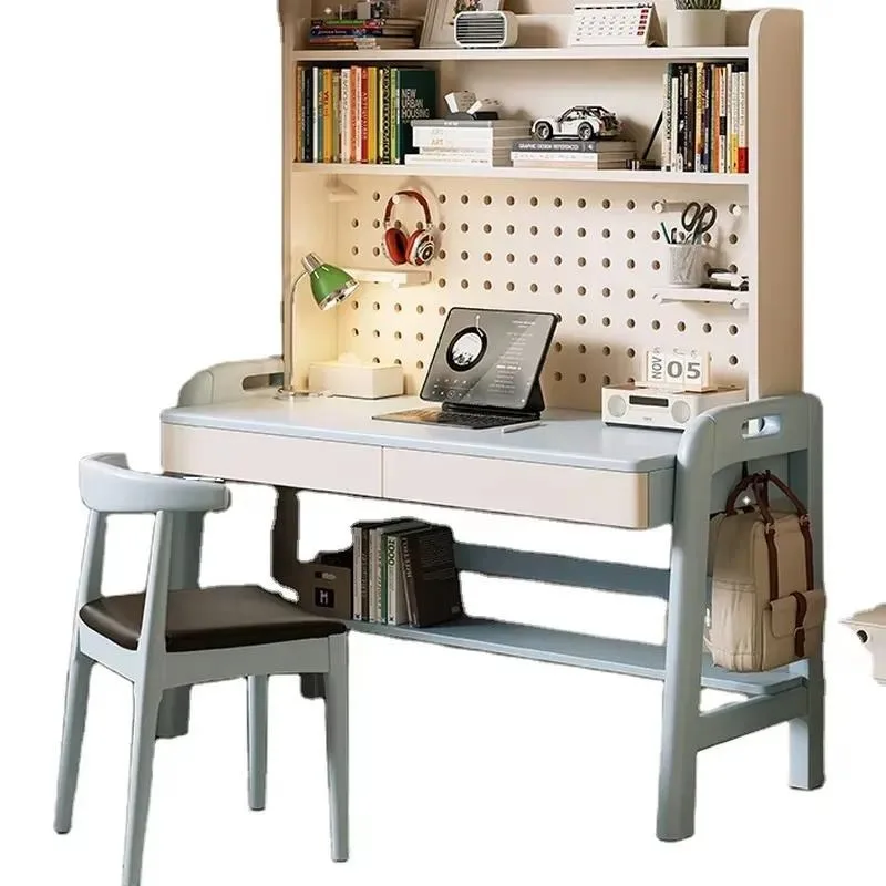 Solid Wood Lifting Desk for Study Home Office Computer Table with Bookshelf