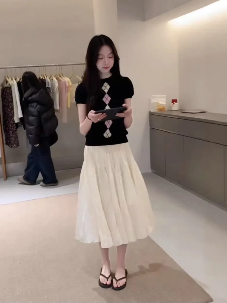 

Юбка миди А-силуэта с высокой талией, женская, весенняя, модная, плиссированная, стройнящая, для офиса и повседневной носки