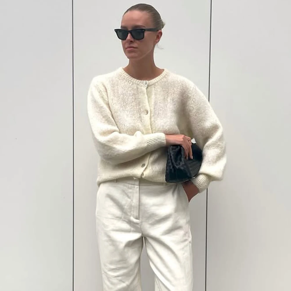 

Talenza Women New Solid Casual Long-Sleeved Knitted Cardigan Autumn Streetwear Office Lady Warm 2025 Female Sweater Top Outwear