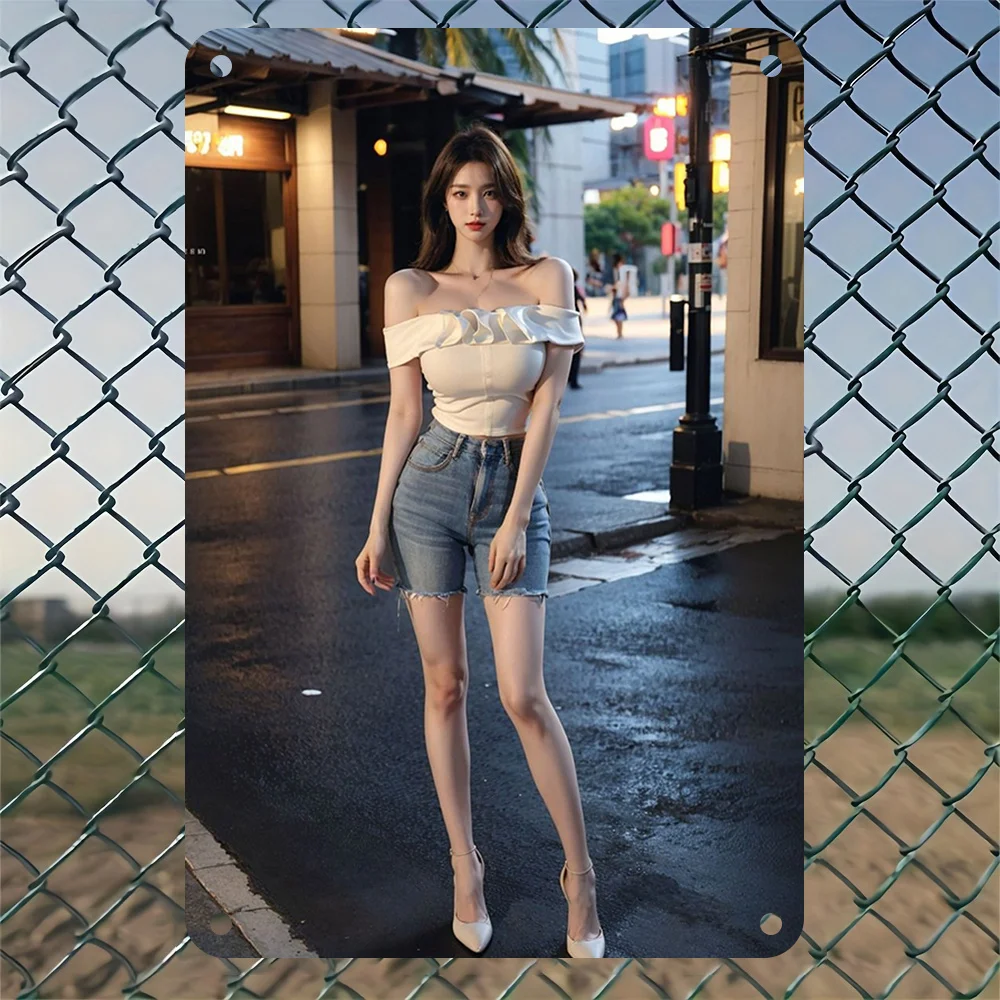 

1pc Vintage Woman In Rain Metal Tin Sign - 8x12 Inch (20x30cm) Retro 1950s Pin-Up Wall Art, Heavy-Duty Iron Frameless Decor For