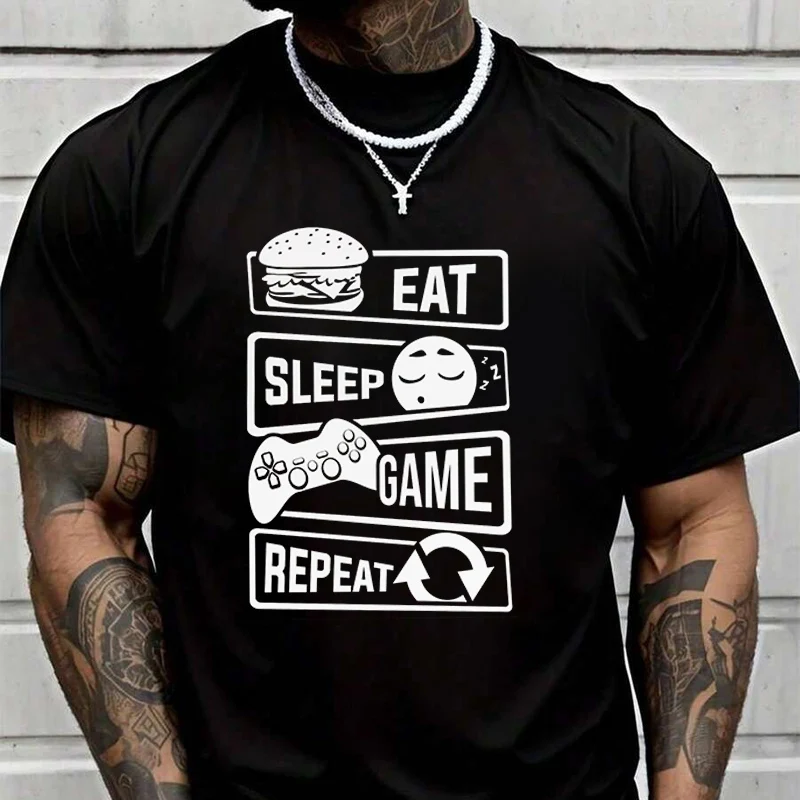 

Мужская модная футболка Eat Slepp Game Repeat, повседневные модные футболки на лето, удобные топы с короткими рукавами