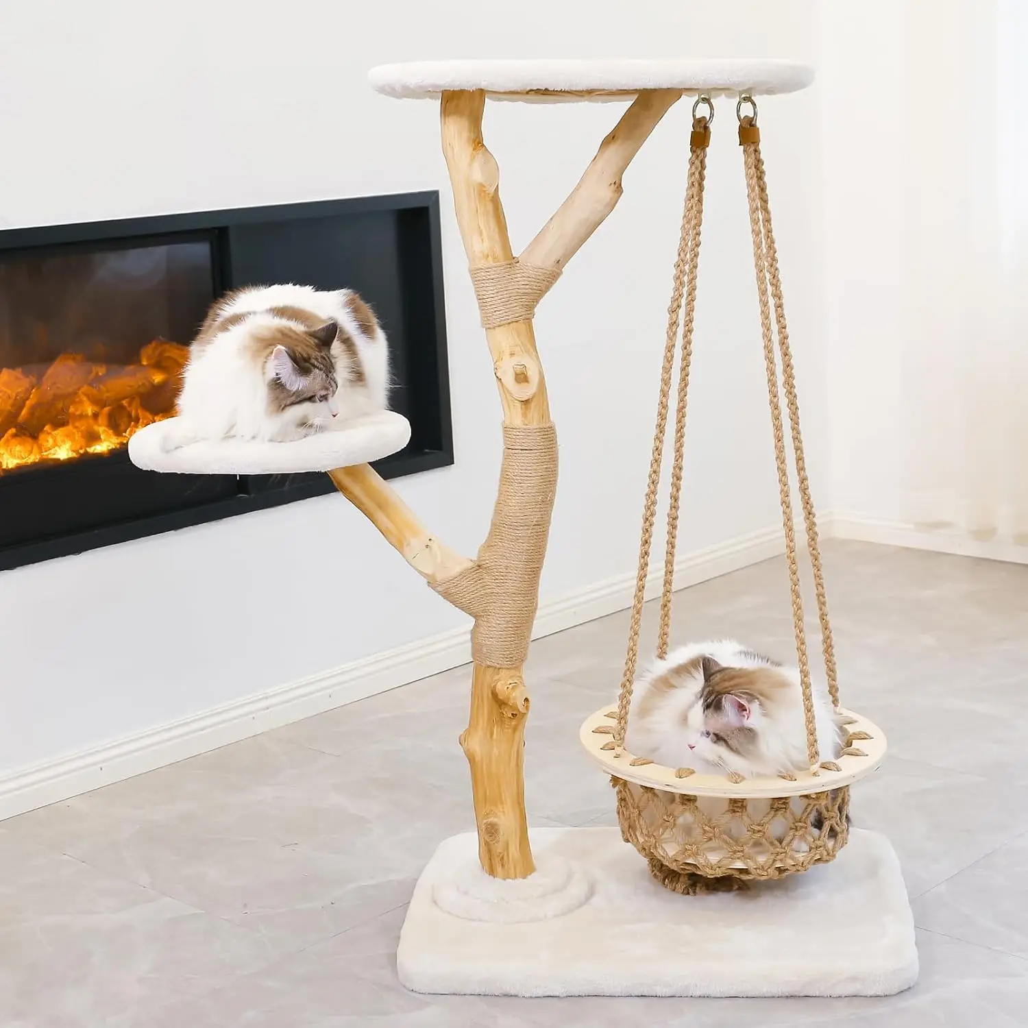 

50" Tall Cat Tree Tower, Modern Cat Tree for Indoor Cats, Washable Wooden Cat Perchs and Climbers for Large Cats