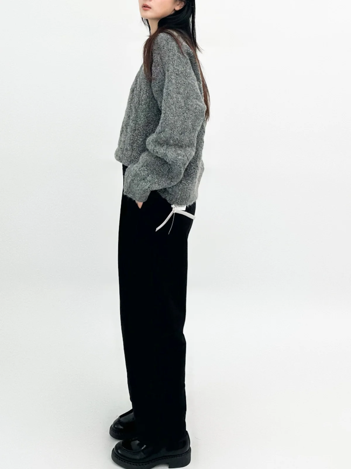 

Thiened Lazy Sle Double Layer Loose Design Parka Casual Pants Women's Workwear Polyester l Waist Winter Faion