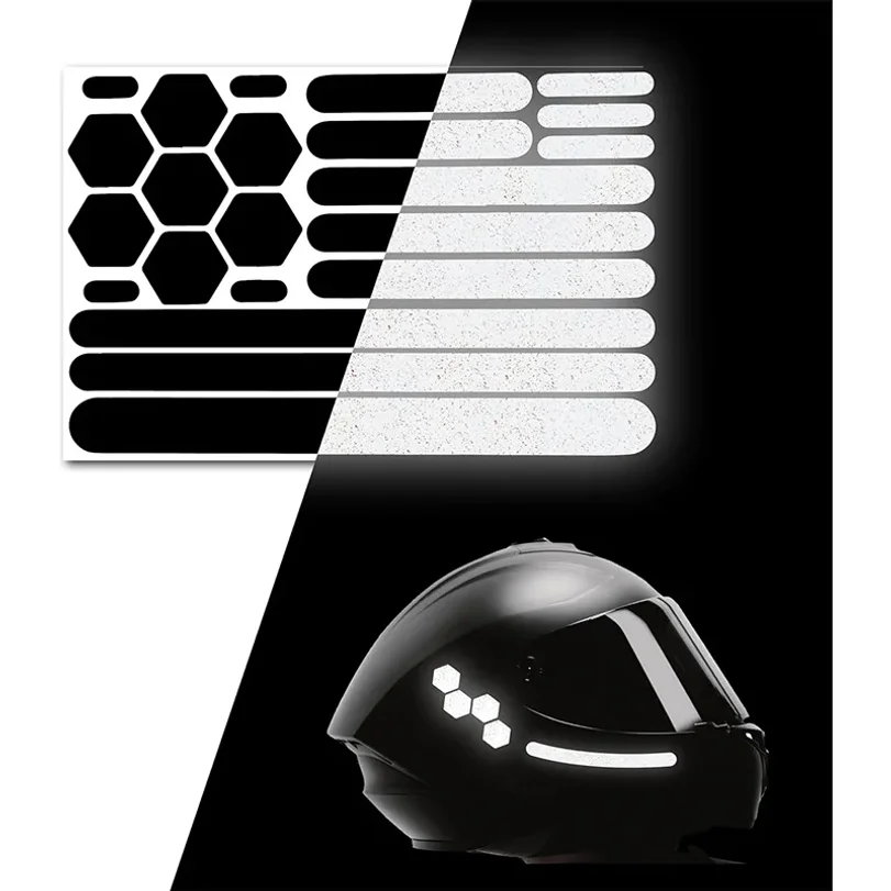 1 Set Black Helmet Warning Reflective Tape Stickers Night Safety Driving Fluorescent Decorative Sticker Bicycle Moto Car Decal